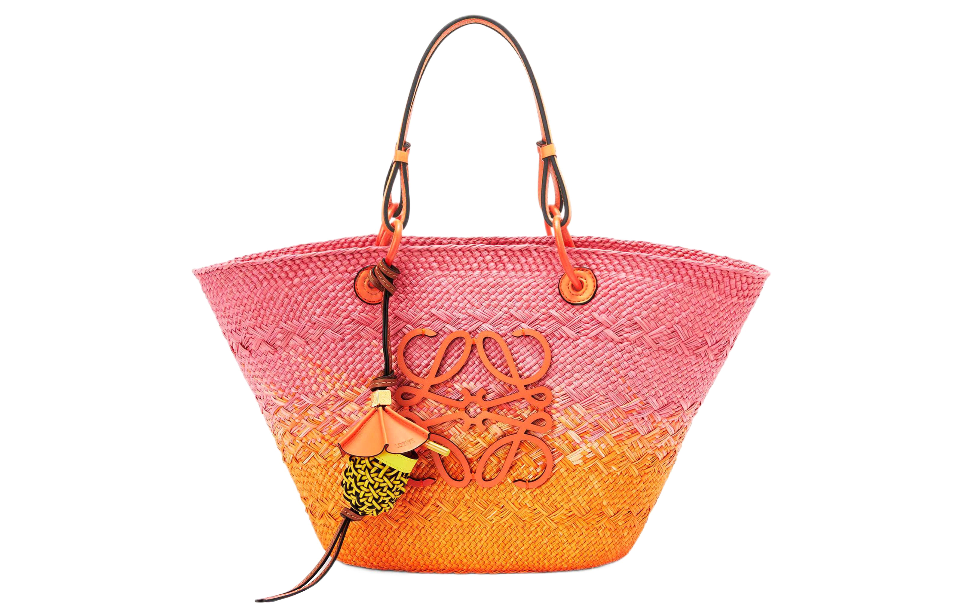 LOEWE Anagram Basket Cow Leather Tote Handbag Women's Coral Powder/Orange