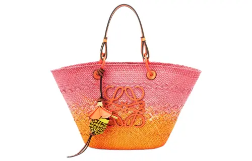 LOEWE Anagram Basket Cow Leather Tote Handbag Women's Coral Powder/Orange