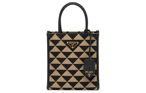 PRADA Embroidery Fabric Tote Bag, Shopping Bag, Handbag Small Women's