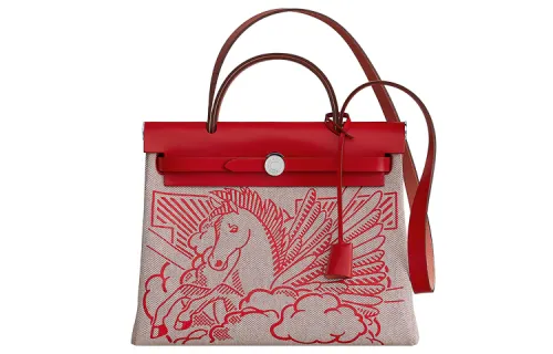 HERMES Herbag Zip Hunter Leather With Canvas Shoulder Bag, Crossbody Bag, Handbag 31 Unisex