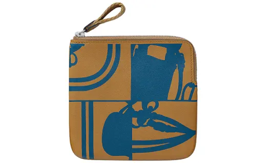 HERMES Carre Pocket Swift Calfskin Clutch Women's Dark Blue/Kraft Paper Color