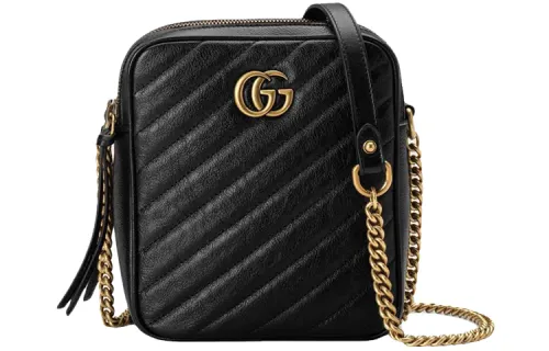 GUCCI GG Marmont Cow Leather Small Square Bag Camera Bag, Shoulder Bag, Crossbody Bag Women's Black
