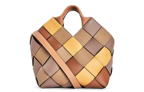 LOEWE Anagram Cow Leather With Full Grain Strip Handbag Small Women's Dark Brown/Yellow
