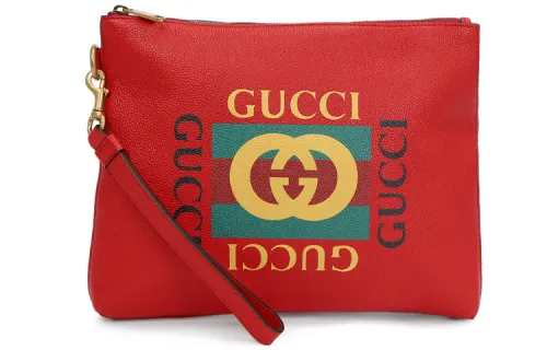 GUCCI Cow Leather Wristband Clutch Unisex Red