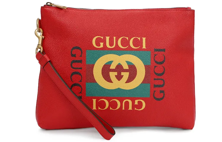 GUCCI Cow Leather Wristband Clutch Unisex Red