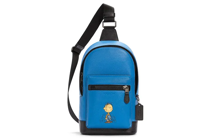 COACH Peanuts Snoopy Collaboration West Leather Shoulder Bag, Backpack, Crossbody Bag Small Men's Blue & Black