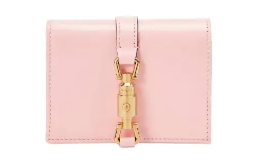 GUCCI Jackie 1961 Ostrich Leather Clutch Wallet, Card Holder Small Women's Pink