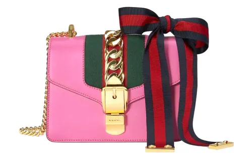 GUCCI Sylvie Leather Shoulder Bag Mini Women's Rose Red