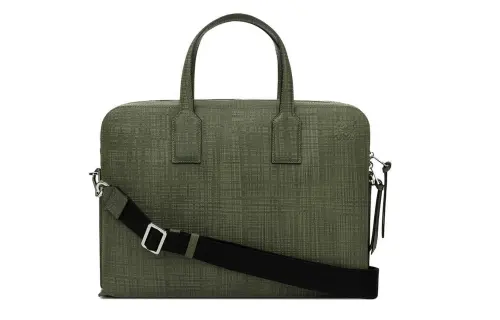LOEWE Goya Calfskin Briefcase, Handbag Men's Khaki Green