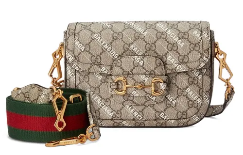 GUCCI Balenciaga Collaboration Horsebit 1955 Canvas Saddle Bag, Shoulder Bag, Crossbody Bag Mini Women's Ebony