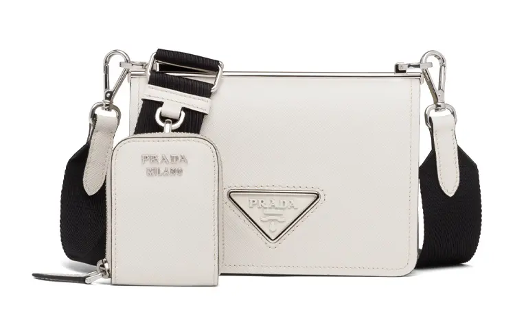 PRADA Leather Shoulder Bag, Crossbody Bag Mini Women's White/Black
