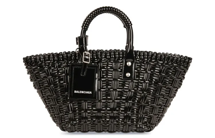 Balenciaga Bistro Cow Leather Basket Handbag Women's Black
