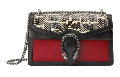 GUCCI Dionysus Python Skin Patchwork Leather Chain Shoulder Bag, Crossbody Bag Small Women's Red