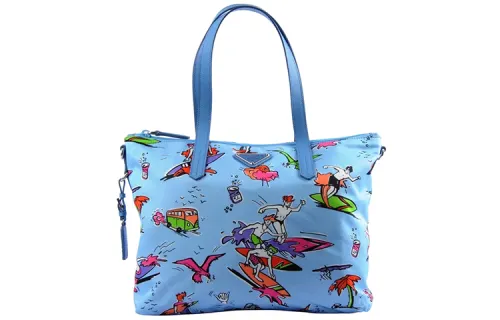 PRADA Print Nylon Shoulder Bag, Handbag Women's Blue