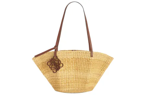 LOEWE Basket Straw Woven Vacation Bag, One Shoulder Handbag Regular Women's Beige