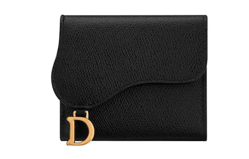 DIOR Saddle Ruffle Hem Goatskin Saddle Bag Wallet Women's Black