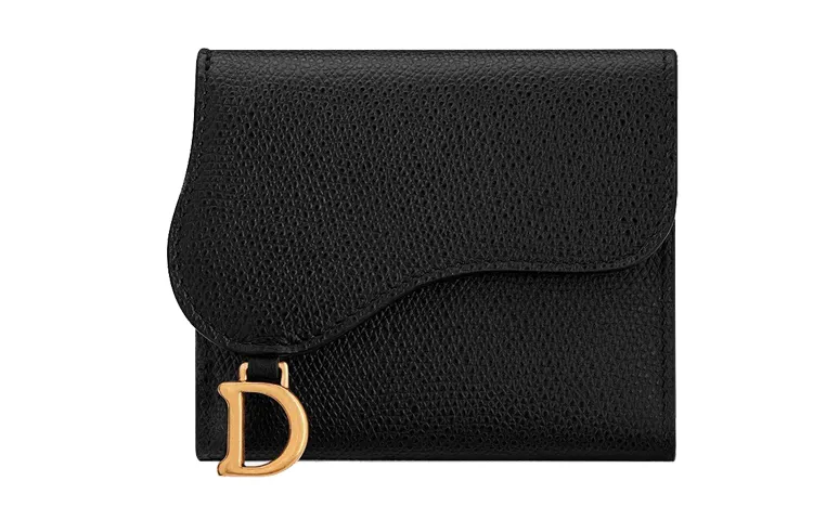 DIOR Saddle Ruffle Hem Goatskin Saddle Bag Wallet Women's Black