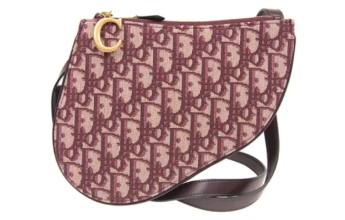 DIOR Saddle Canvas Shoulder Bag, Crossbody Bag Women's Burgundy