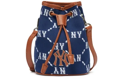MLB Monogram Collection Polyester Synthetic Leather Bucket Bag, Shoulder Bag, Fanny Pack Mini Unisex Blue
