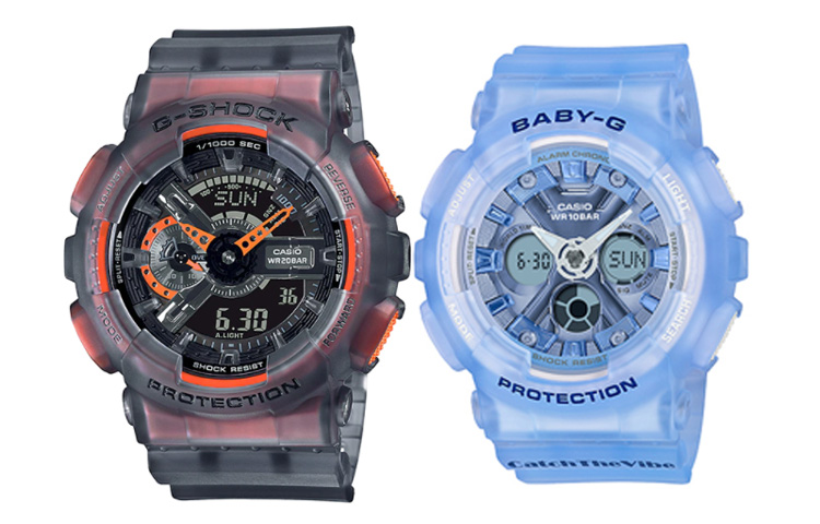 CASIO Casio watch series-GA&BA Summer Gaming Heart Ice Tough Black Red Unicorn Translucent Quartz Movement Japanese and Korean Watch Uniform for Men and Women Black Dial GA-110LS-1A+BA-130CV-2APR