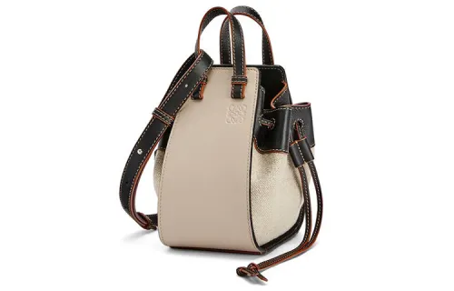 LOEWE Hammock Cow Leather With Linen Shoulder Bag Mini Women's Light Wheat Black
