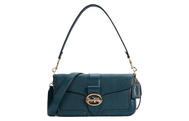 COACH Georgie Buffalo Leather Shoulder Bag, Wine God Bag, Portable Crossbody Bag, Shoulder Bag Women's Navy Blue