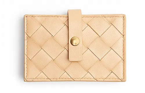 Bottega Veneta Intrecciato Sheepskin Card Holder Women's Almond