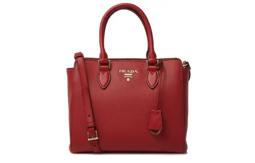 PRADA Saffiano Zip Closure Saffiano Leather Crossbody Handbag Women's Red
