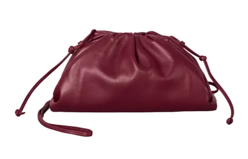 Bottega Veneta Solid Color Cow Leather Clutch Cloud Bag Mini Women's Dark Red