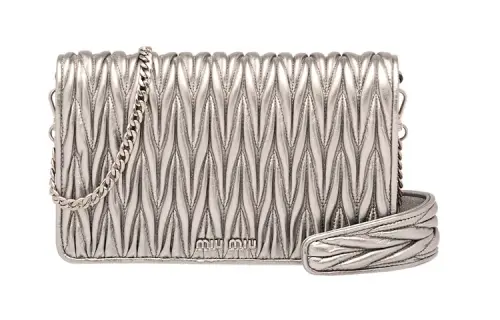 MIU MIU Leather Small Square Bag, Shoulder Bag, Crossbody Bag Women's Silver