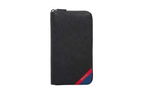 PRADA Long Cow Leather Clutch Wallet Men's Black