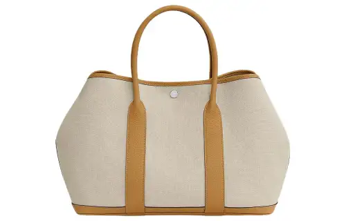 HERMES Garden Party Canvas With Negonda Calfskin Handbag 36 Women's Concrete Gray+Cookie