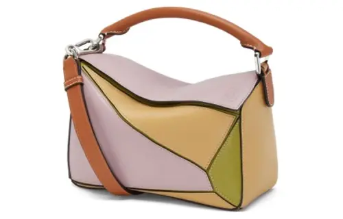 LOEWE Puzzle Calfskin Handbag, Shoulder Bag, Crossbody Bag Small Women's Light Purple & Gold