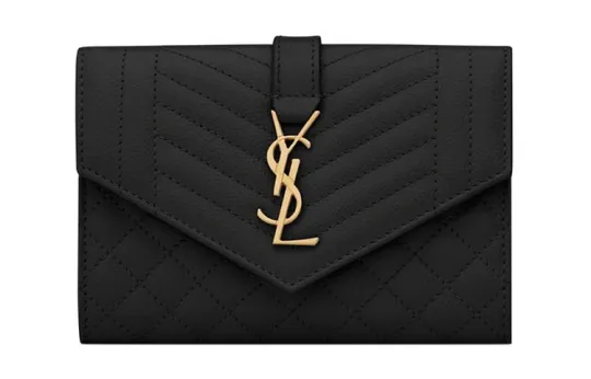 SAINT LAURENT Grain Embossed Leather Envelope Wallet Small Women's Black