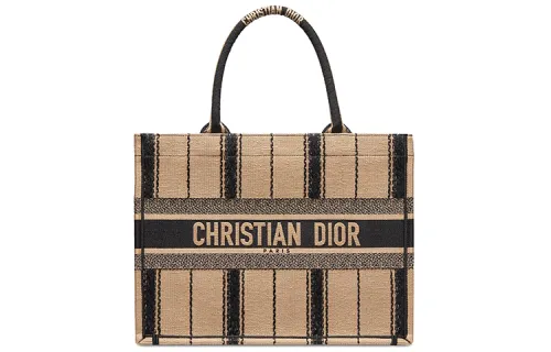DIOR BookTote Canvas Handbag Small Women's Black/Beige
