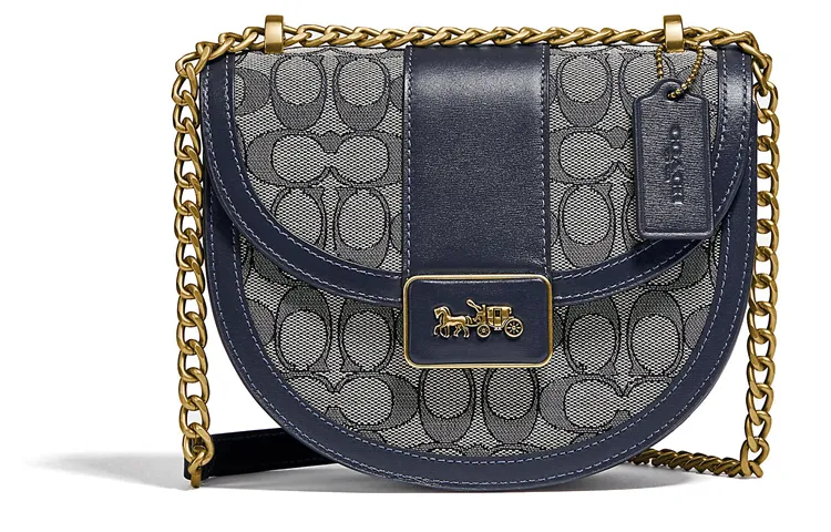COACH Alie Signature Jacquard With Cow Leather Crossbody Bags Small Women's Marine Blue