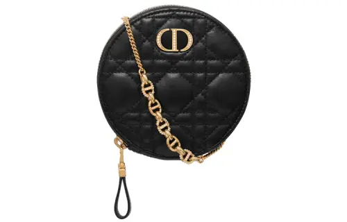 DIOR Caro Sheepskin Clutch Coin Purse Crossbody Bag Women's Black