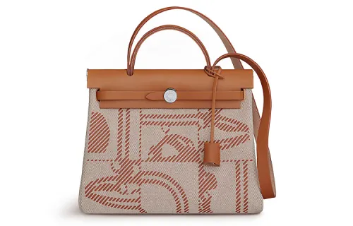 HERMES Herbag Zip Hunter Leather And H Canvas Shoulder Bag, Crossbody Bag, Handbag 31 Unisex Grey / Brown