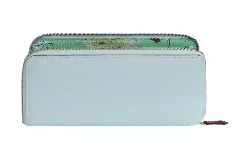 HERMES Silk'In Epsom Calfskin Wallet Women's Dusty Blue/Mint Green