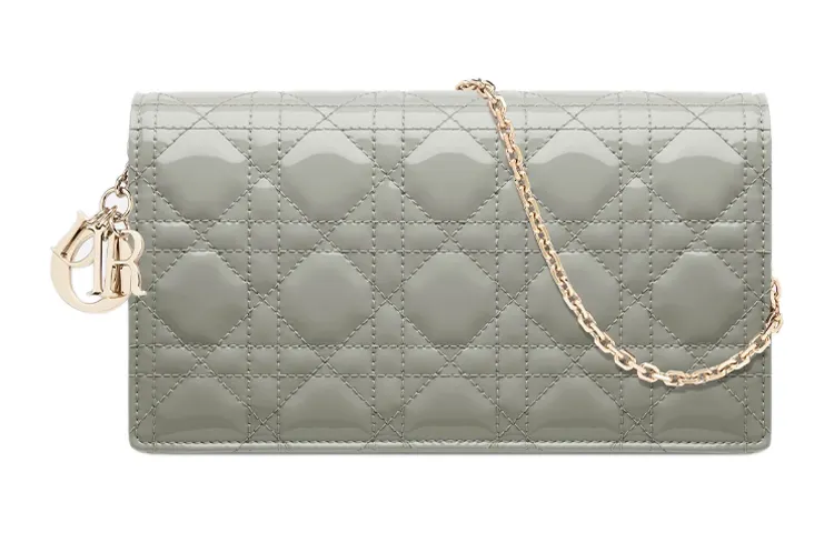 DIOR Lady Dior Patent Leather, Cow Leather Clutch, Crossbody Bag, Shoulder Bag Women's Rock Gray
