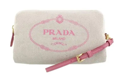 PRADA Luggage Collection Canvas Clutch Women's White