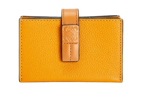 LOEWE Soft Grain Cow Leather Card Holder Women's Sunflower Yellow/Honey Brown