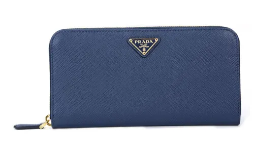 PRADA Cow Leather Wallet Unisex Dark Blue
