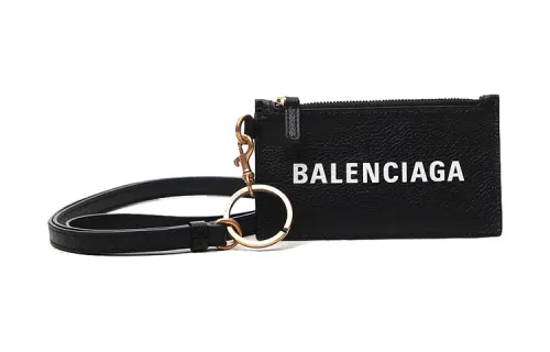 Balenciaga Grain Calfskin Card Holder, Wallet Men's Black