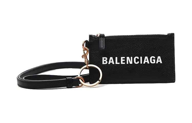 Balenciaga Grain Calfskin Card Holder, Wallet Men's Black