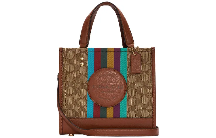 COACH Dempsey Fabric With Cow Leather Tote Bag, Shopping Bag, Shoulder Bag, Crossbody Bag, Handbag Small Women's Brown