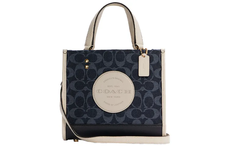 COACH Dempsey Fabric With Leather Tote Bag, Shopping Bag, Shoulder Bag, Crossbody Bag, Handbag Small Women's Denim Blue