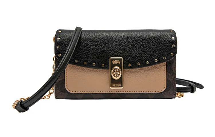 COACH Lane Coated Canvas With Leather Crossbody Bags Small Women's Brown Taupe