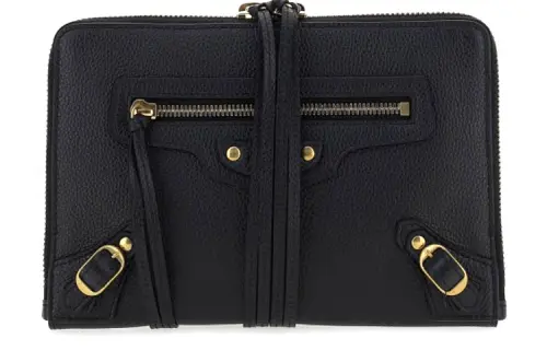 Balenciaga Cow Leather Makeup Bag Clutch Toiletry Bag Women's Black