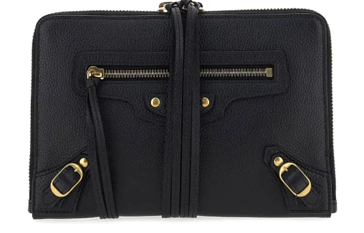 Balenciaga Cow Leather Makeup Bag Clutch Toiletry Bag Women's Black